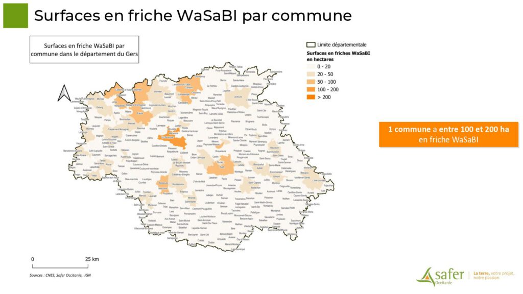 Surfaces en friche WaSaBI par commune