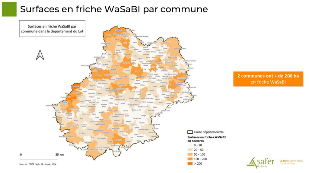 Surfaces en friche WaSaBI par commune