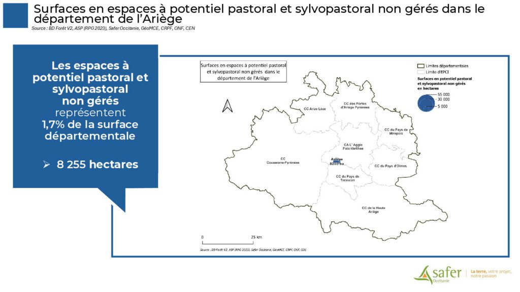 Surfaces en espaces à potentiel pastoral et sylvopastoral non gérés dans le département de l’Ariège