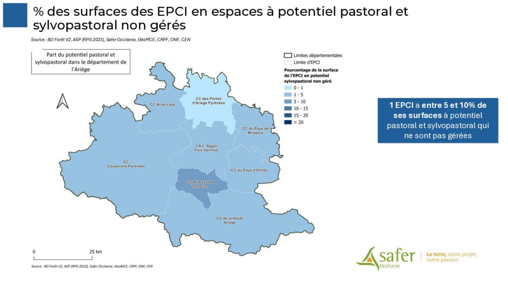 % des surfaces des EPCI en espaces à potentiel pastoral et sylvopastoral non gérés