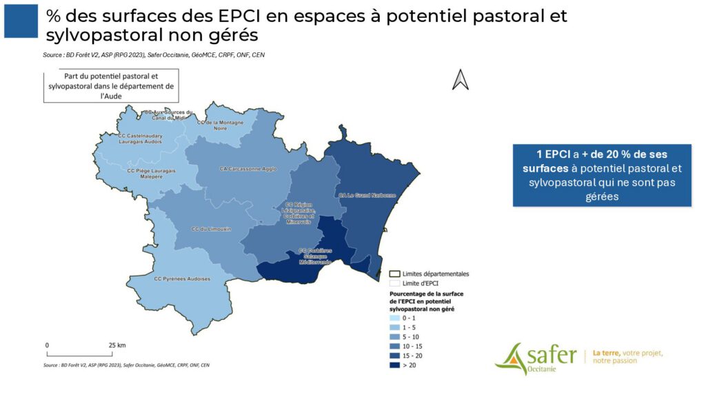 % des surfaces des EPCI en espaces à potentiel pastoral et sylvopastoral non gérés