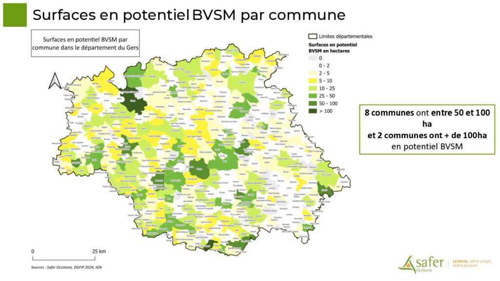 Surfaces en potentiel BVSM par commune
