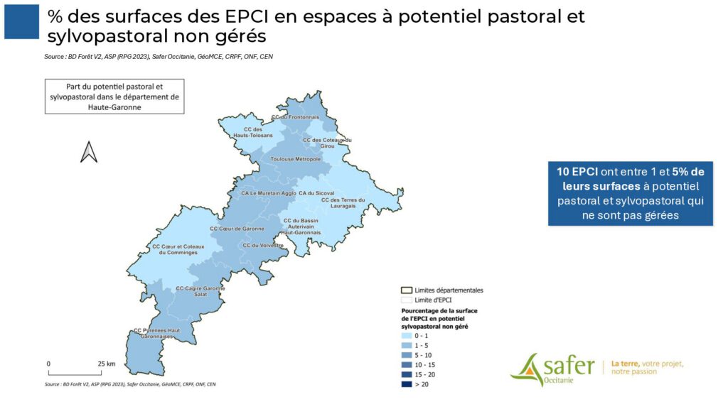 % des surfaces des EPCI en espaces à potentiel pastoral et sylvopastoral non gérés