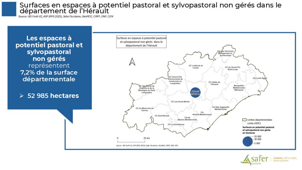 Surfaces en espaces à potentiel pastoral et sylvopastoral non gérés dans le département de l’Hérault