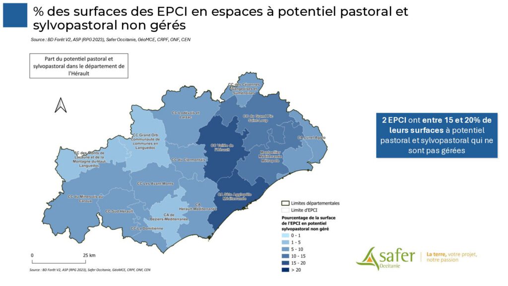 % des surfaces des EPCI en espaces à potentiel pastoral et sylvopastoral non gérés