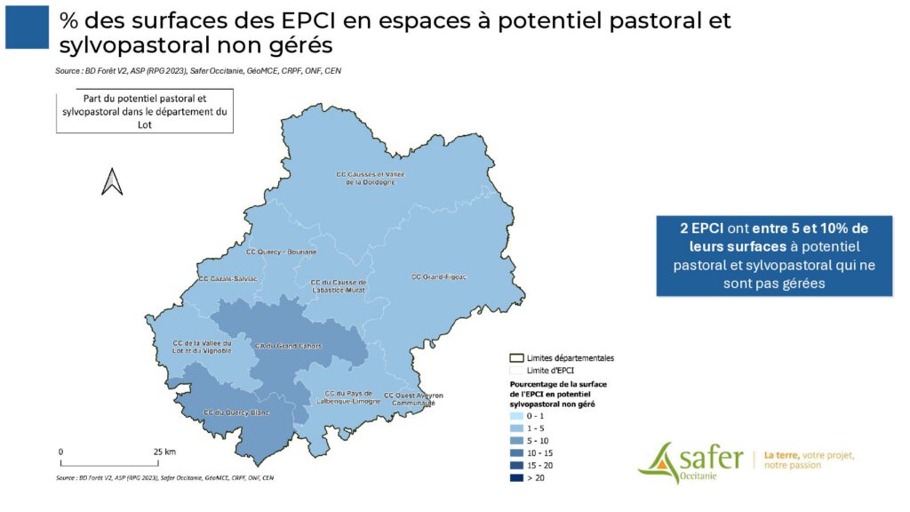 % des surfaces des EPCI en espaces à potentiel pastoral et sylvopastoral non gérés