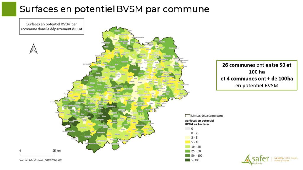 Surfaces en potentiel BVSM par commune