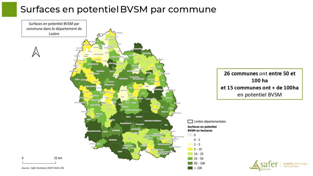 Surfaces en potentiel BVSM par commune