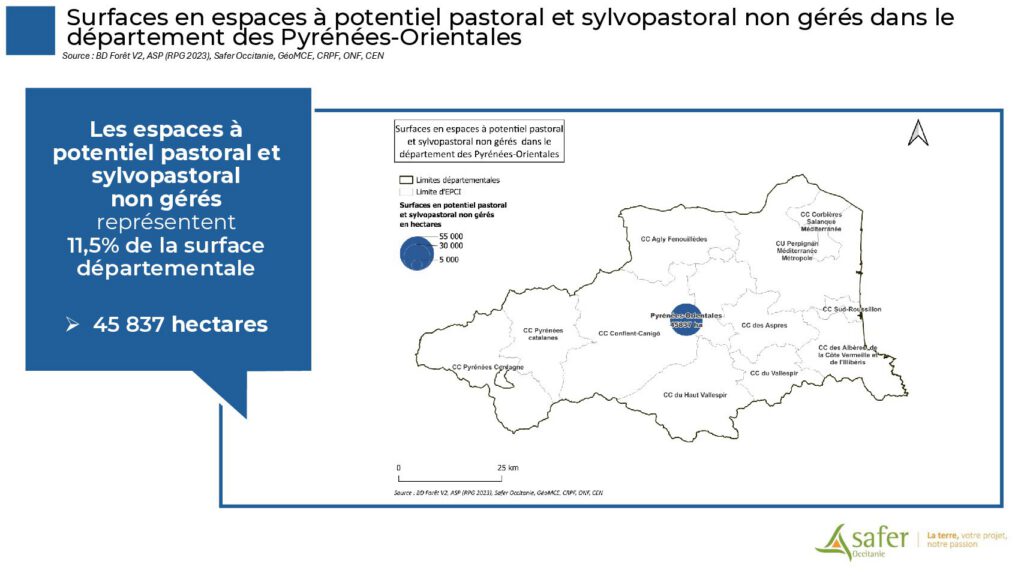 Surfaces en espaces à potentiel pastoral et sylvopastoral non gérés dans le département des Pyrénées-Orientales