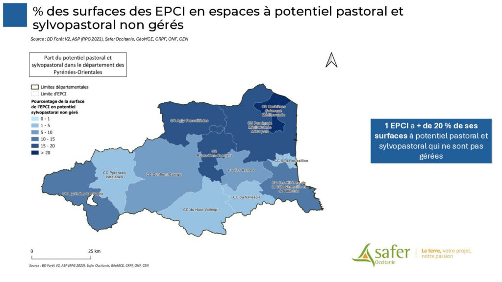 % des surfaces des EPCI en espaces à potentiel pastoral et sylvopastoral non gérés