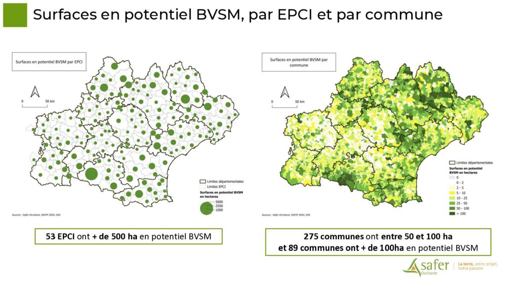 Surfaces en potentiel BVSM, par EPCI et par commune