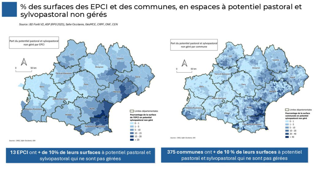 % des surfaces des EPCI et des communes, en espaces à potentiel pastoral et sylvopastoral non gérés