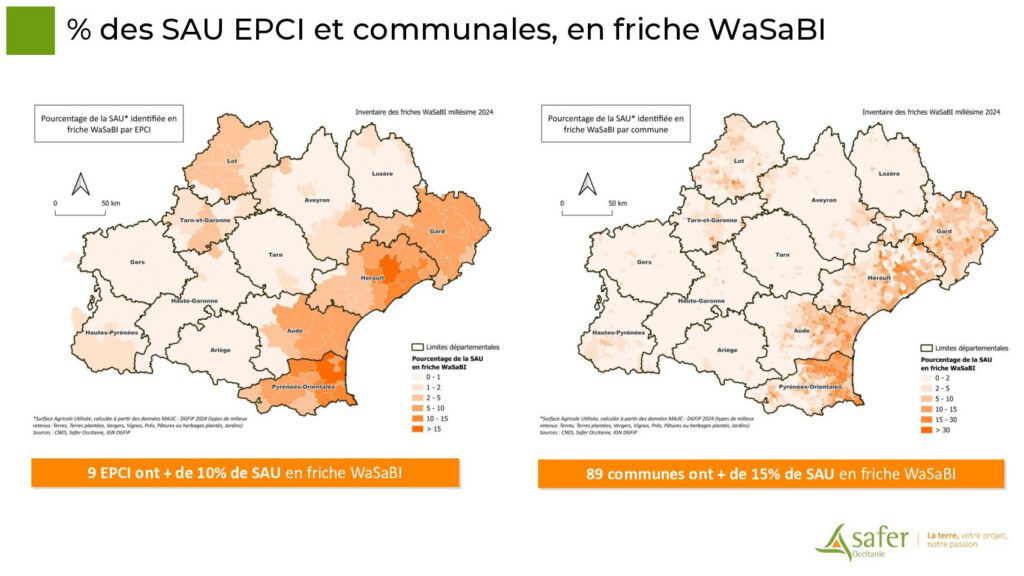 % des SAU EPCI et communales, en friche WaSaBI
