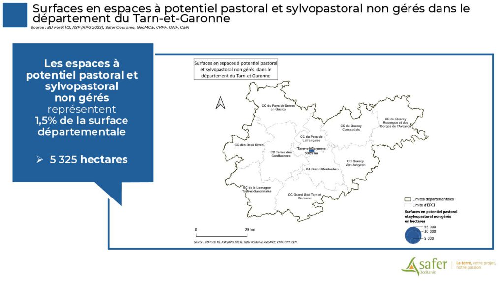 Surfaces en espaces à potentiel pastoral et sylvopastoral non gérés dans le département du Tarn-et-Garonne
