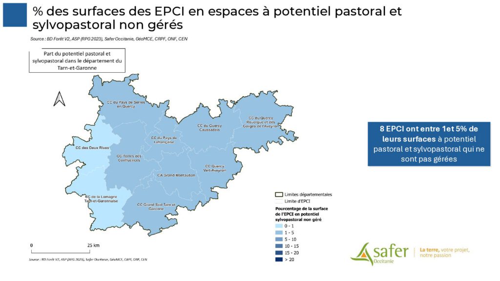 % des surfaces des EPCI en espaces à potentiel pastoral et sylvopastoral non gérés